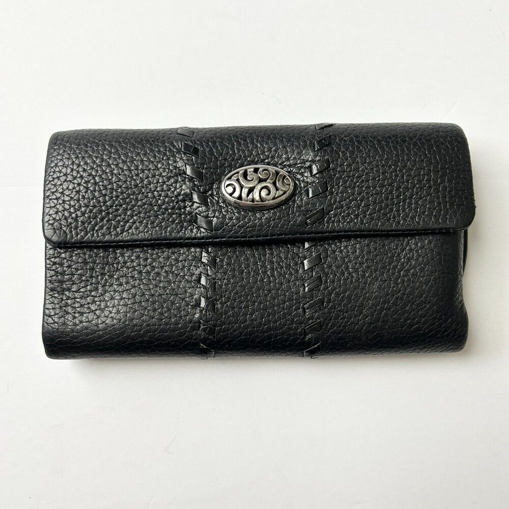 Brighton Black Pebbled Leather Wallet with Silver Oval Medallion